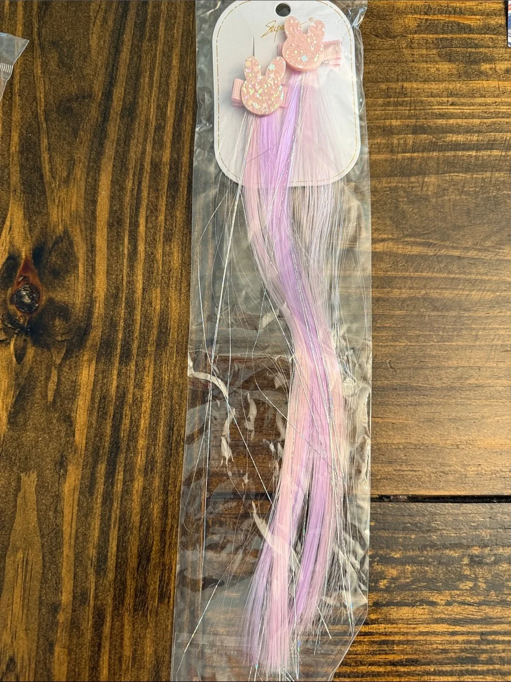 Glitter Bunny Hair Clip with Pastel Blue, Pink, or Purple Strands
